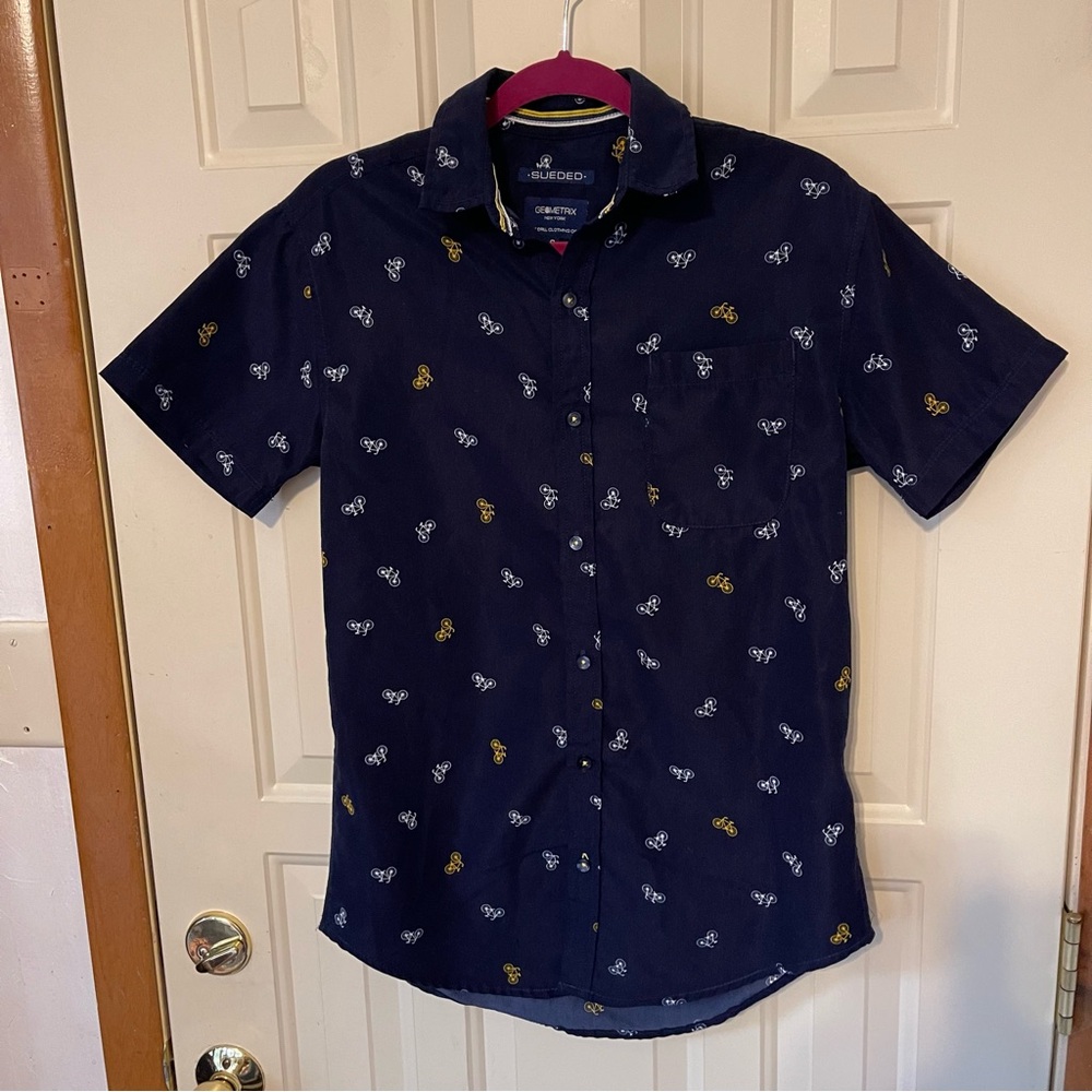 Geometrix Sueded Dark Blue Shirt with Bicycle Pattern